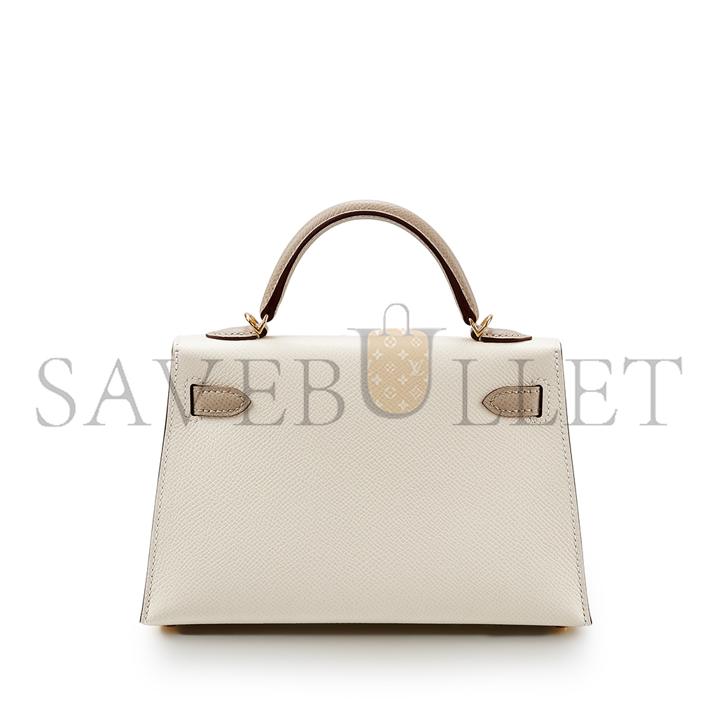H**mes master mini kelly ii epsom cream white windbreaker gray gold hardware (19*12*5.5cm)